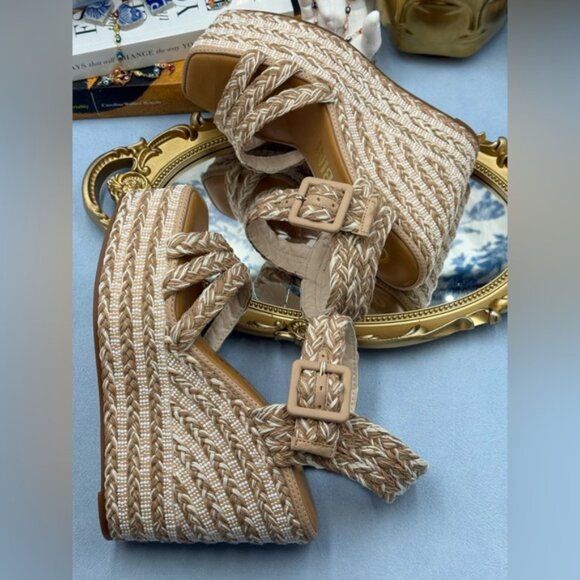 🆕 GIANNI BINI 🧿 NWOB Santi Woven Beaded Wedge Sandal - Neutral Woven Sz US 7.5 - Picture 11 of 14